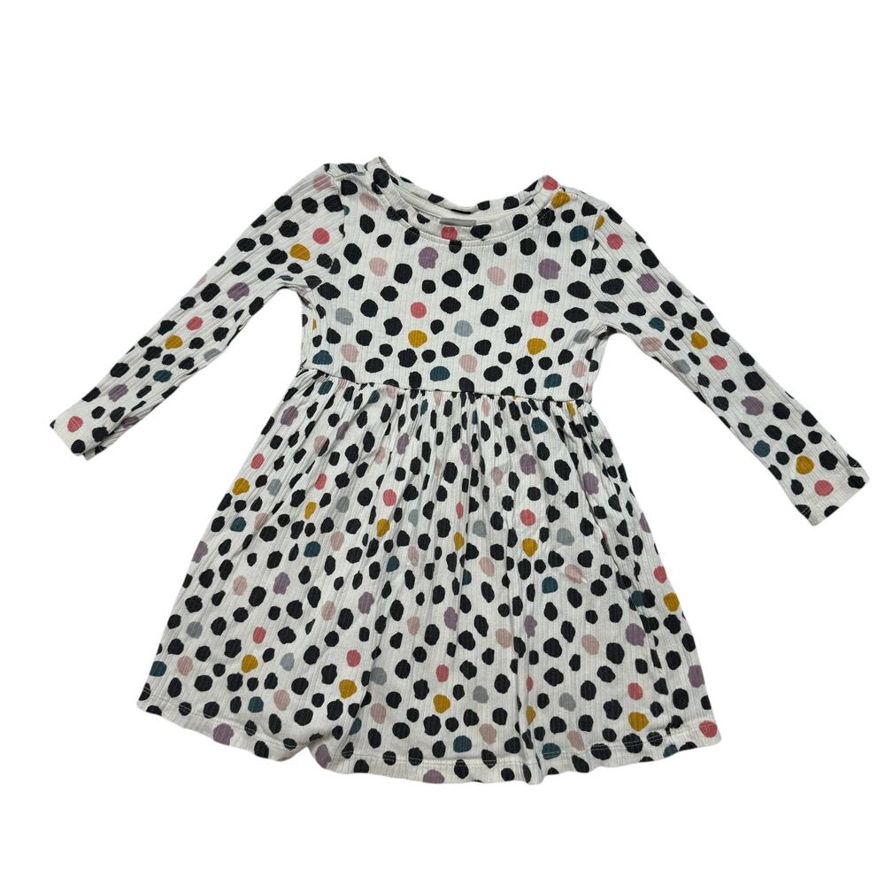 HANNA ANDERSSON Multi Dot Rib Knit Play Dress Size 3T 90 Long Sleeve 100% Cotton